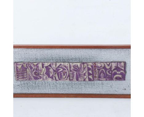 RON HITCHIN (1929-), A ceramic block abstract picture, frame size 48.5 x 13.5cm 