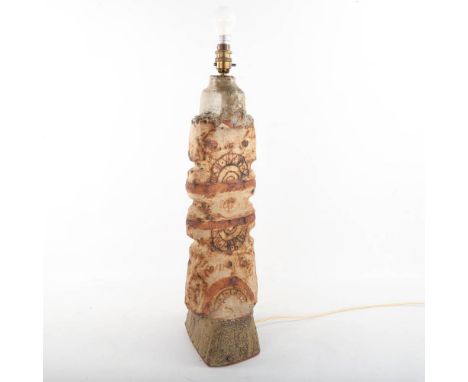 A 1970s' Brutalist studio pottery table lamp, height to lamp fitting 58cm 