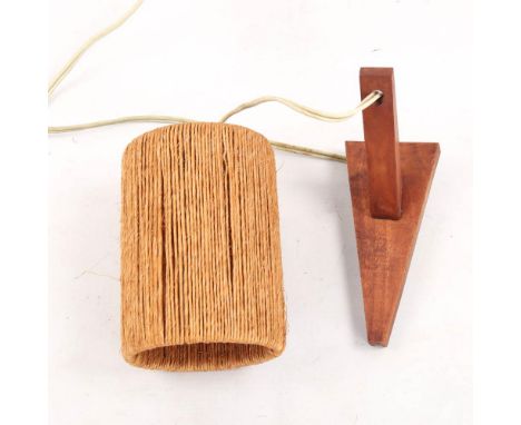 A Dutch mid century teak wall lamp with jute shade, label on bracket, drop 28cmGood condition, label verso for "MAGAZIJN TAMS