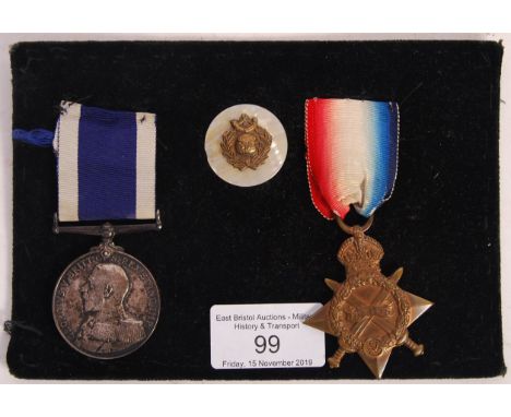 A WWI First World War medal pair awarded to a PLY 10215 Private Harry Brine of the RMLI ( Royal Marine Light Infantry ). Comp