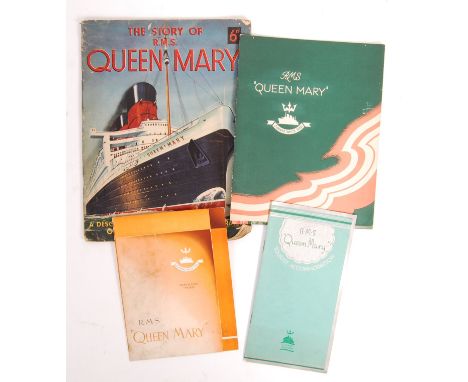 A good collection of vintage Cunard White Star Line ' RMS Queen Mary ' shipping related ephemera. To include; a vintage two-t