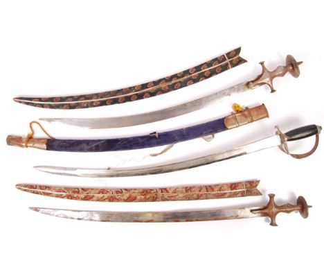 A collection of 3x 20th century Indian swords to include; 2x&nbsp;South Indian / Indo Persian all steel Talwar (Talwaar or Tu