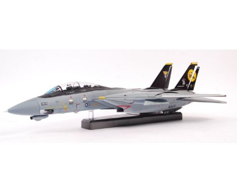 A large precision diecast scale model USNAF United States Naval Air Force F-14D Tomcat VF-31 Tomcatters jet plane having adju