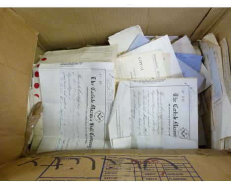 Documents &amp; Ephemera.&nbsp; Box with an accumulation of old billheads, receipts, share certificates, etc. Cleared from ol