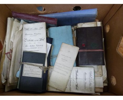 Documents & Ephemera - Blackburn - Lancashire.  Early to mid 20th century. Box of documents, correspondence, probate, wills, 