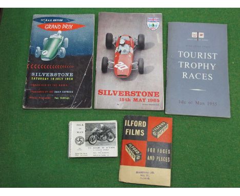 Motor Sports 1958 and 1965 Silverstone Grand Prix Programmes, 1955 Isle of Man T.T, Shell and BP Guide, twelve related photog