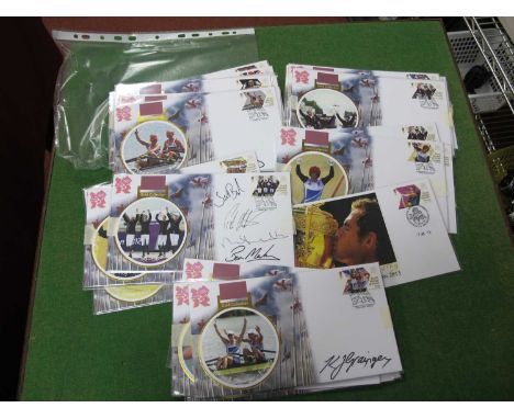 2012 Gold Medal Winner Stamped First Day Covers, including signed issues (unverified) of Mo Farah (x 2), Anthony Joshua, Andy