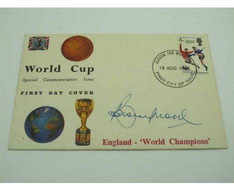 Bobby Moore Autograph, blue ink signed (unverified) on a first day cover World Cup 1966. England Winners Stamp, 18 Aug 1966.