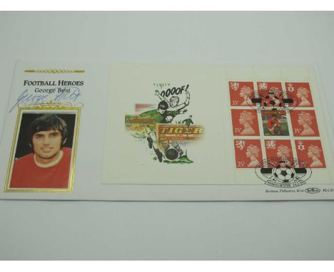George Best Autograph, blue ink signed (unverified) on a Football Heroes First Day Cover.