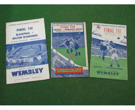 F.A Cup Final Programmes, 1951 Blackpool v. Newcastle, 52 Arsenal v. Newcastle, 53 Blackpool v. Bolton. (3)1951 Punch hole re