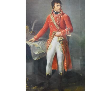 After Antoine-Jean Gros. A colour print of 'Bonaparte, First Consul' - full length portrait of Napoleon Bonaparte. Mounted an
