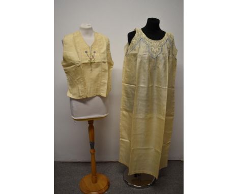 A beautifully embroidered 1930s blouse, having ladder work and floral decoration to front, and a 1920s/30s nightdress having 