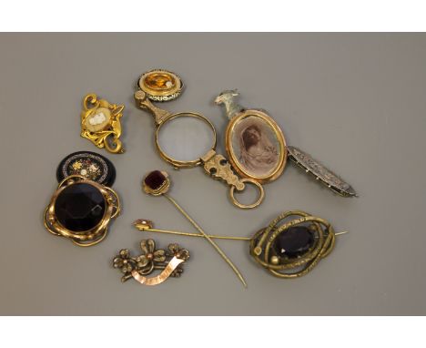 A collection of antique jewellery, lorgnette etc