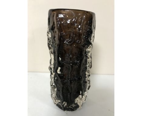 A Whitefriars Cinnamon glass cylindrical bark textured vase, designed by Geoffrey Baxter, 15.5cm CONDITION REPORT: Some typic