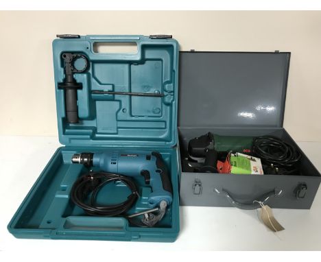 A cased Makita electric drill together with a cased Bosch angle grinder