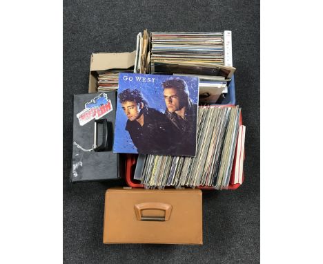 Two boxes of records - The Who, Beatles etc, two cases of vinyl, one box of 7" singles - punk etc 