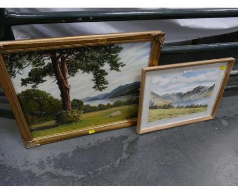 Watercolour of Buttermere and Lake District oil painting in gilt frame  