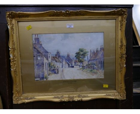 Gilt framed and mounted Victorian watercolour of Freuchie Fife by D R Sellars  