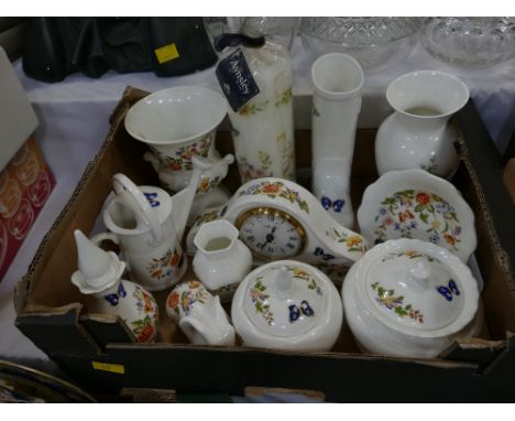 Box of Aynsley vases, clock, trinket boxes etc