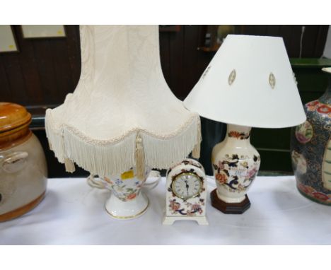 Mason's Mandalay mantel clock, matching lamp and Aynsley lamp 