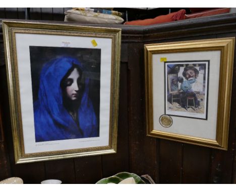 Framed and mounted print of The Blue Madonna and limited edition clown print 