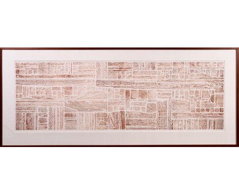 Artist: George Morrison (American, 1919-2000)Title: "Untitled (Sepia Version)"Dimensions: 25 1/2 x 72 in; Frame 32 1/2 x 77 i