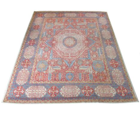 VINTAGE MAMLUK CAIRO CARPET, 300cm x 244cm, star medallion on a terracotta field of stylised foliage and organic medallions w