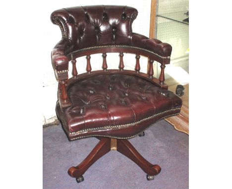 DESK CHAIR, revolving and reclining, burgundy hide upholstered, 63cm W.