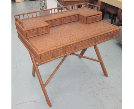 CARLTON HOUSE STYLE DESK, in bamboo with woven top four drawers on top gallery and three drawers below, 103cm x 62cm x 93cm H