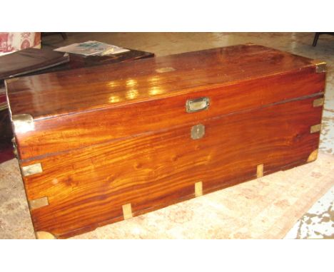 TRUNK, 19th century camphorwood and brass bound with rising lid and carrying handles, 113cm W x 50cm D x 41cm H. 
