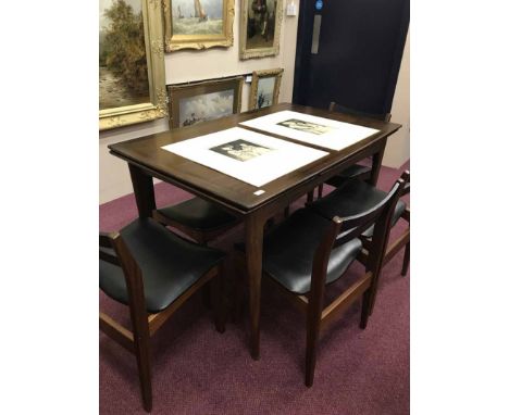 ERCOL STYLE DINING TABLE AND SIX CHAIRS