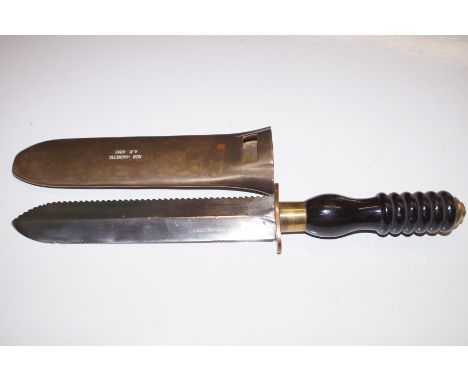 Divers knife non magnetic AP6261 0433/431/7339 with brass scabbard &amp; wooden handle 