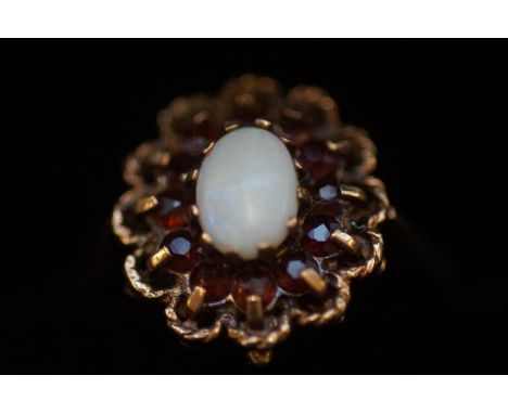 9ct Gold ring set with opal &amp; rubys 