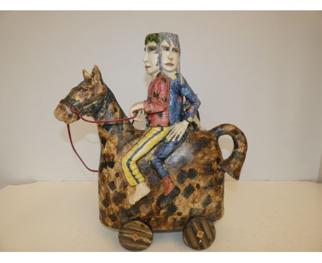Amanda Popham Large Ceramic Figure 'Horse with Riders' Height 41cm  