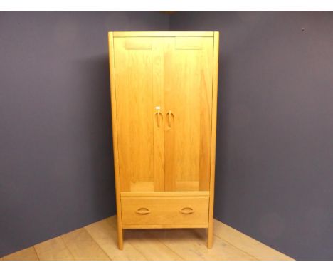 Good quality, modern, light wood wardrobe with 2 doors above lower drawer 196H x 90W cm PURCHASERS: PAYMENT BY BANK TRANSFER 