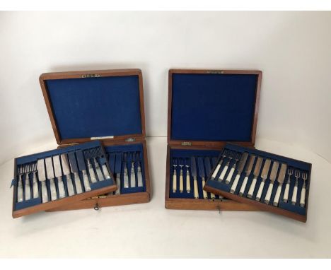 Two sets of C19th boxed fruit knives and forks, one with mother of pearl handles PURCHASERS: PAYMENT BY BANK TRANSFER ONLY. C