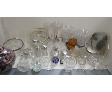 Quantity of glassware including 7 hallmarked silvered collared bowls, and dressing table items, including a modern Lalique va