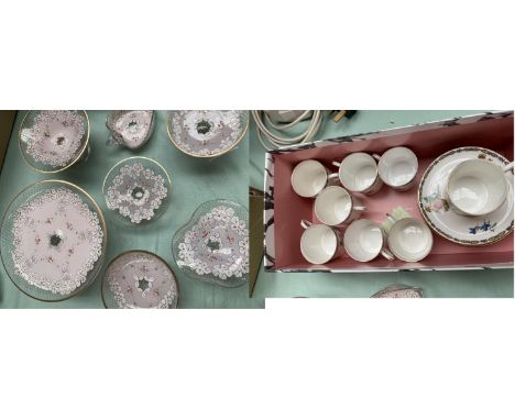 Royal Ansley coffee cans &amp; saucers and some Bohemian glass enamelled dessert bowls PURCHASERS: PAYMENT BY BANK TRANSFER O