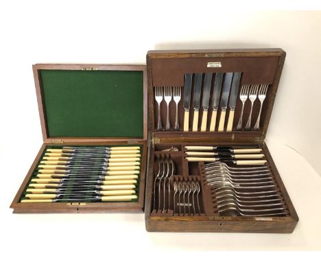 Cased set of Mappin &amp; Webb 6 place setting bone handled flatware and a cased set of 24 bone handled dinner knives PURCHAS