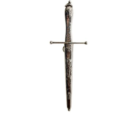 10.8cm sprung scissors blades stamped THORNHILL NEW BOND STREET and etched THE BUCHAM DAGGER SCISSORS along the edge of one b