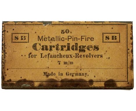 for fifty 7mm pinfire cartridges, circa 1890. See page 133, Pinfire Pistols, Revolvers and Ammunition Handbook by Steve Jorda