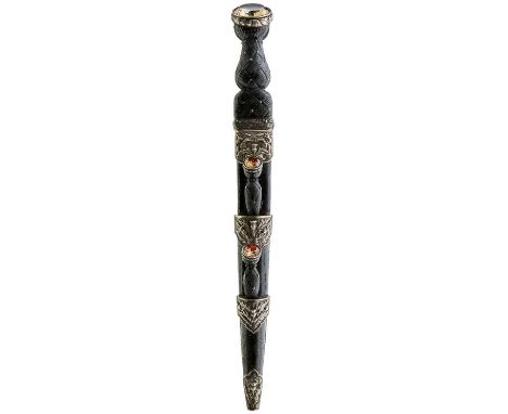 29.5cm double fullered blade with faceted back edge, decorated with scrolling foliage, thistle sprays, regimental title and c