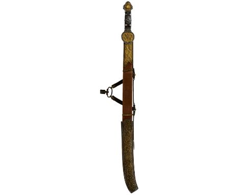 33.5cm remaining of the fullered flattened triangular section blade with reinforcing at the forte, white metal and gilt hilt 