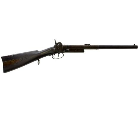 18inch sighted multi-stage blued barrel fitted with rear ladder sights, case colour hardened lock with Maynard's tape primer,