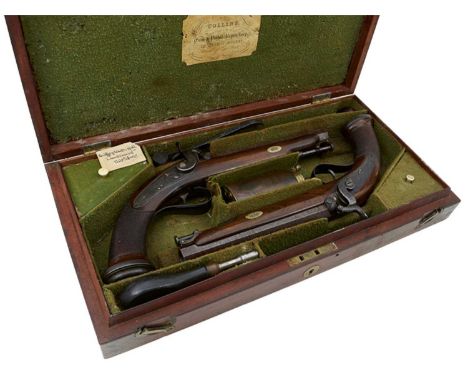 7inch sighted octagonal barrels engraved COLLINS LONDON on the top flats, platinum lined case colour hardened breeches, borde