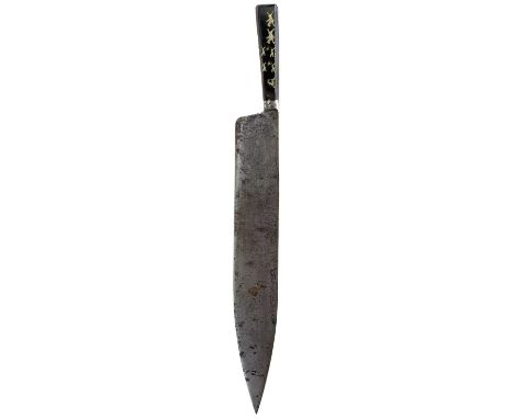35.5cm blade stamped SNAKE BRAND, that being the trademark for KITCHIN, two-piece riveted horn grips inlaid in white metal wi