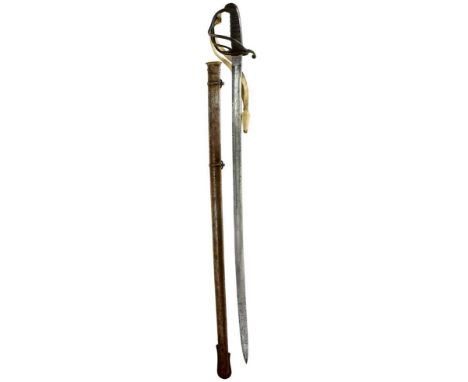 88.25cm curved fullered blade by Wilkinson, serial no. 8728 for 1858, etched with scrolling foliage, crowned regimental title