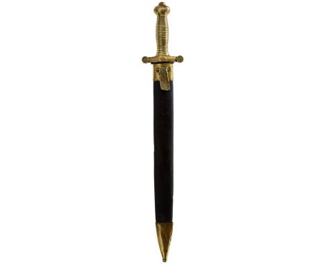 49cm flattened diamond section leaf-shaped blade dated 1831, regulation brass hilt with ribbed grip, contained in its brass m