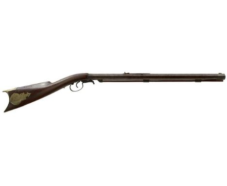 25.75inch sighted octagonal heavy barrel, the characteristic butt with white metal mounts to include patch box, plain wooden 