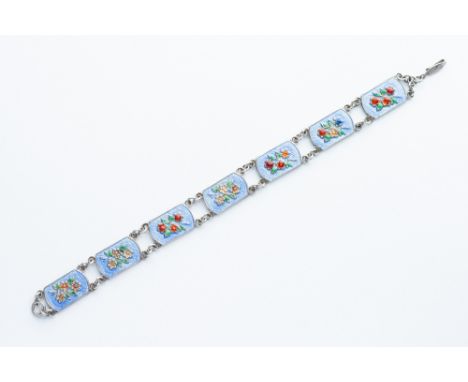 seven blue enamel panels with floral motifs, total length 180mm, total weight 17 grams